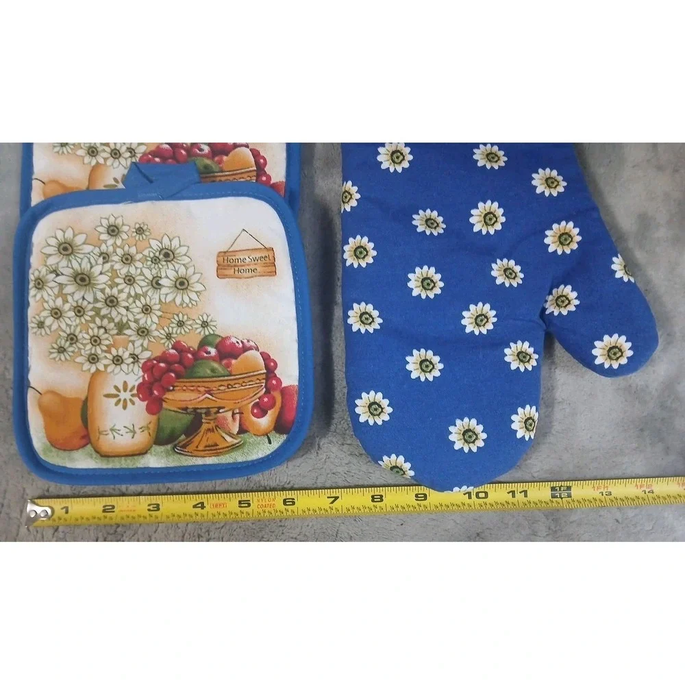 Quilted Oven Mitt 2 Pot Holders Flowers‎ Fruit Home Sweet Home Cottage Farmhouse